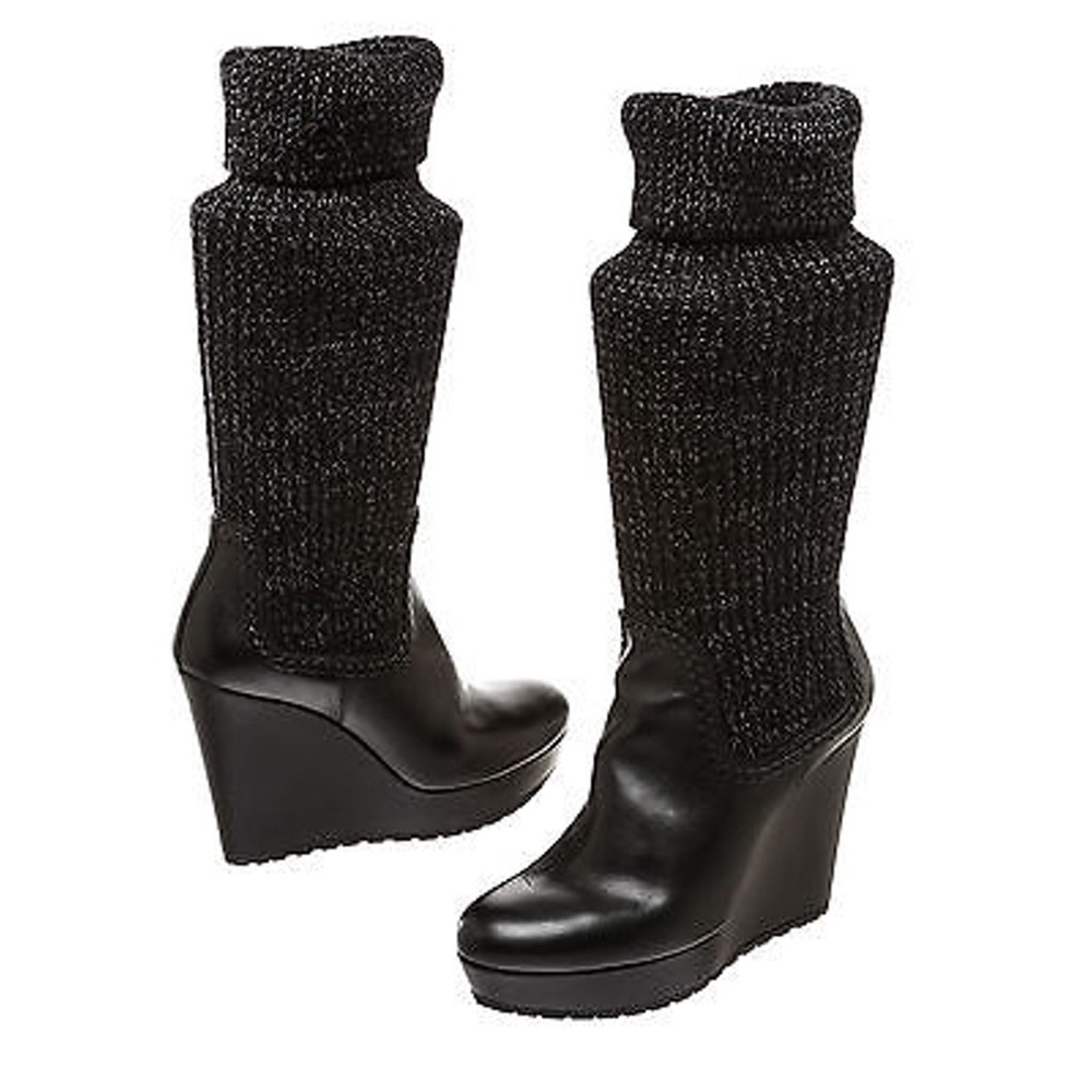 Gucci leather/knitted wedge boots